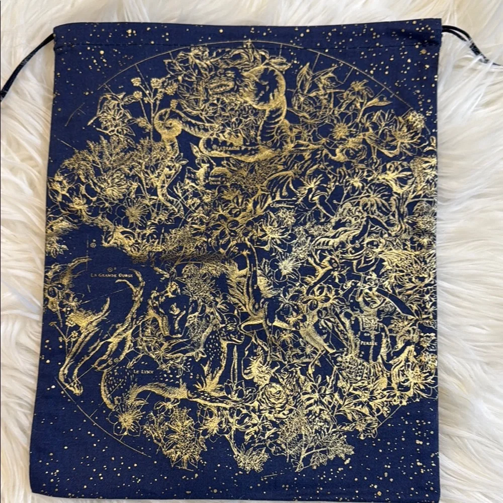 Christian Dior Parfums Blue and Gold Drawstring Bag